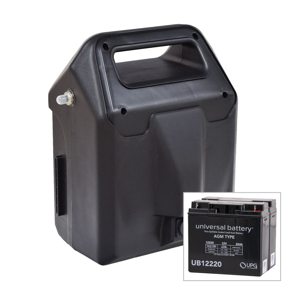 Golden LiteRider Envy (GP162) battery box assembly shown with batteries installed, OEM part MBE-162B-BB-BLK.