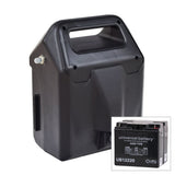 Golden LiteRider Envy (GP162) battery box assembly shown with batteries installed, OEM part MBE-162B-BB-BLK.