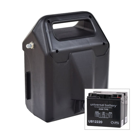 Golden LiteRider Envy (GP162) battery box assembly shown with batteries installed, OEM part MBE-162B-BB-BLK.