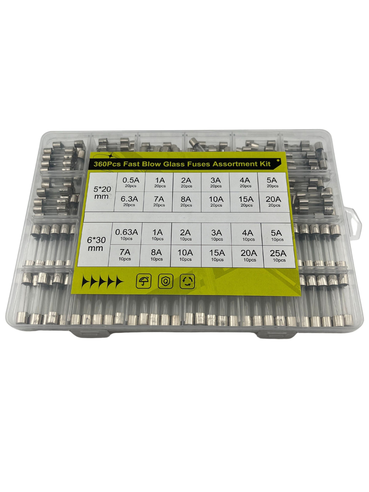 Hub360 Fuse 360 Piece AGC & GMA Glass Fuse Assortment Kit with 0.5A, 0.63A, 1A, 2A ...