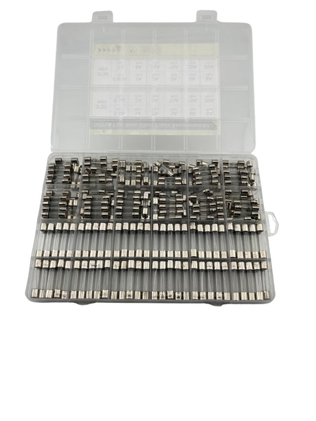 360 Piece AGC & GMA Glass Fuse Assortment Kit with 0.5A, 0.63A, 1A, 2A, 3A, 4A, 5A, 6.3A, 7A, 8A, 10A, 15A, 20A, and 25A breaking capacities