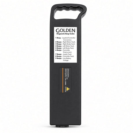 24 volt 12 Ah lithium ion battery pack for the Golden Cricket GP302 power chair, black rectangular battery.