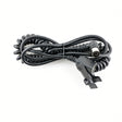 A coiled black cable with a multi-pin connector on one end and a clip-style connector on the other, photographed on a plain white background.