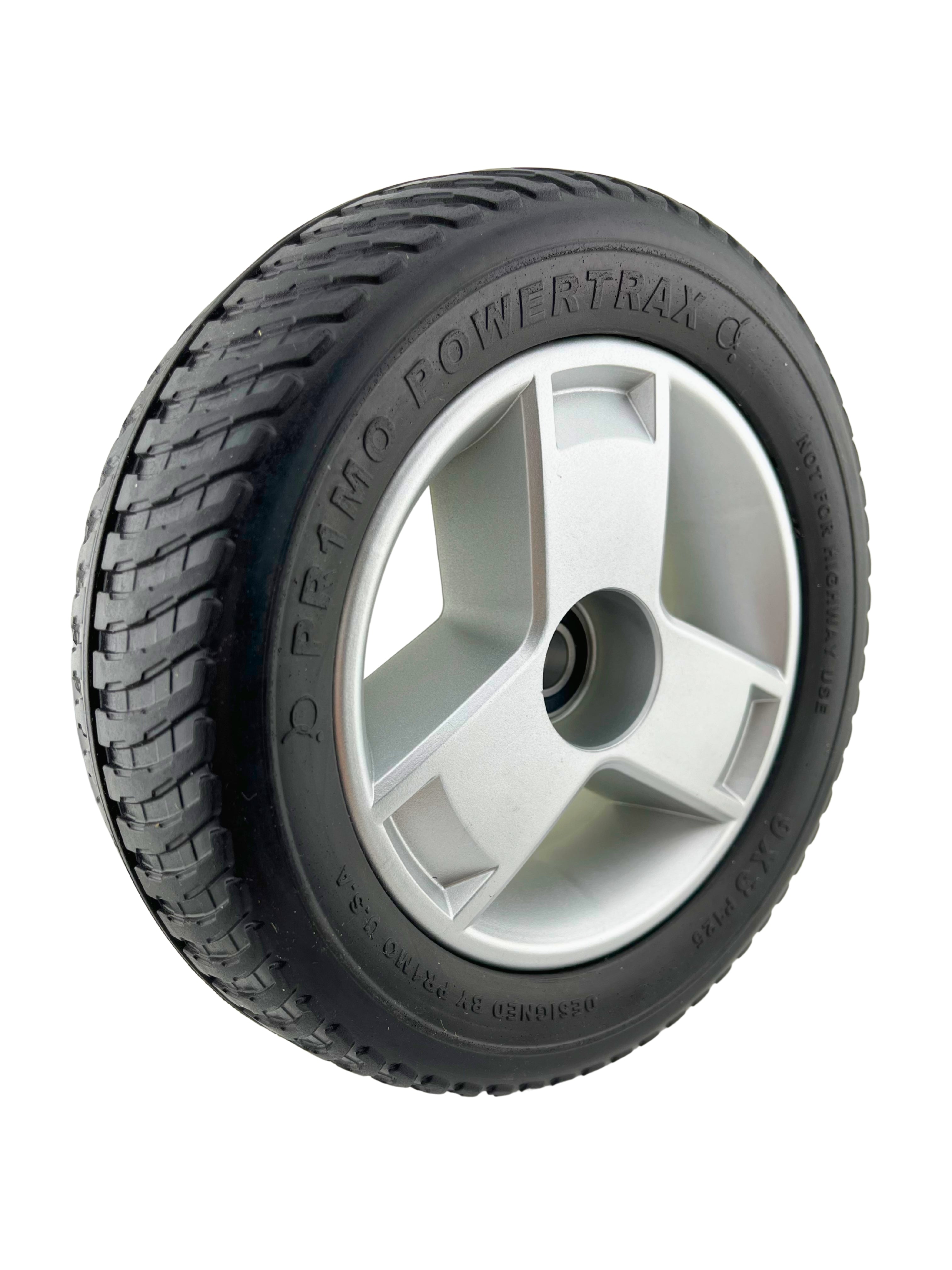 Front Wheel Assembly with Black Molded Tire for the Go-Go Sport (S74) 4-Wheel Scooter (WHLASMB7120012)