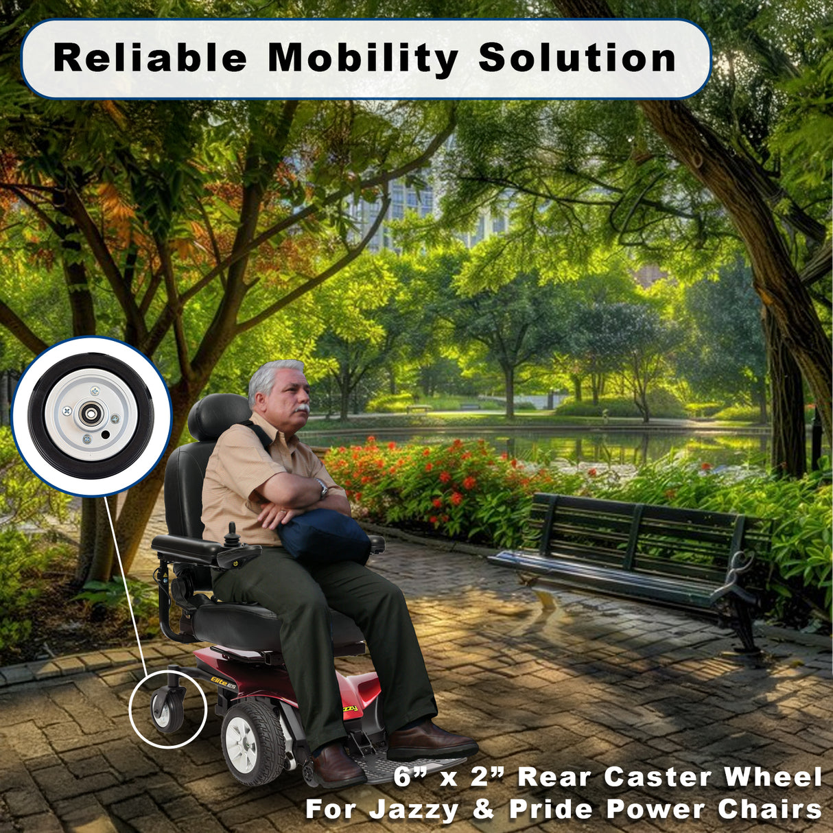 Rear Caster Wheel Assembly for Jazzy Select, Jazzy Select Elite, and Pride TSS 300 (WHLASMB2047)