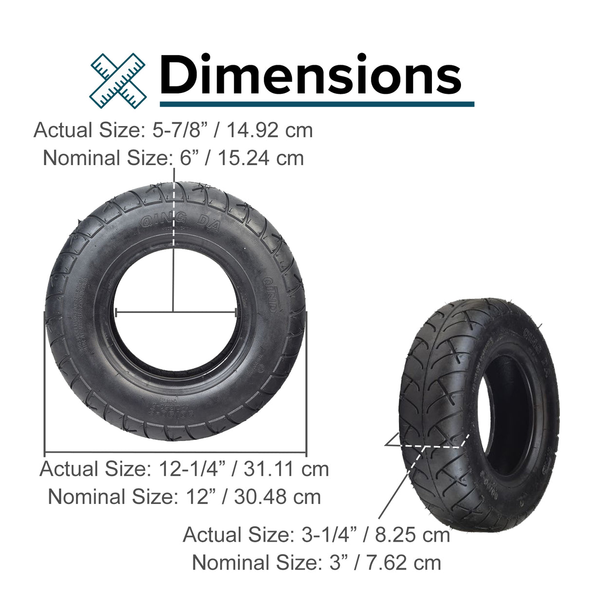 4.10/3.50-6 (90/90-6) Front Tire with Q114 Tread for the Minimoto Maxii & TrailMaster 163 Mini