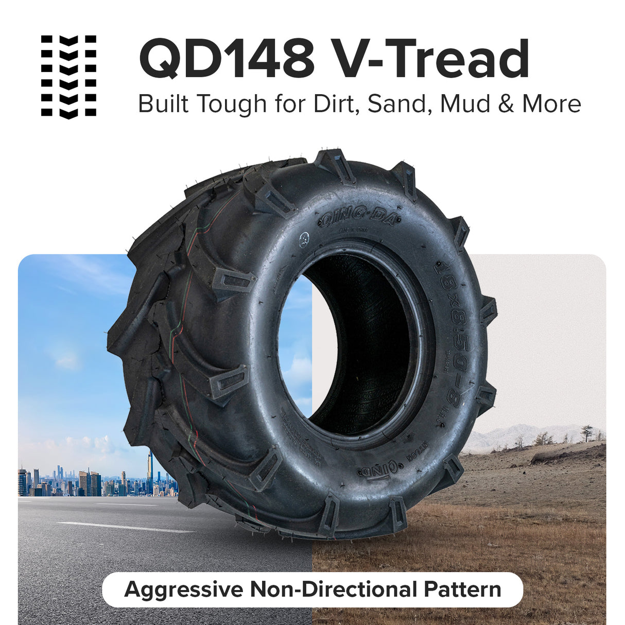 18x8.50-8 Tire with QD148 V-Tread