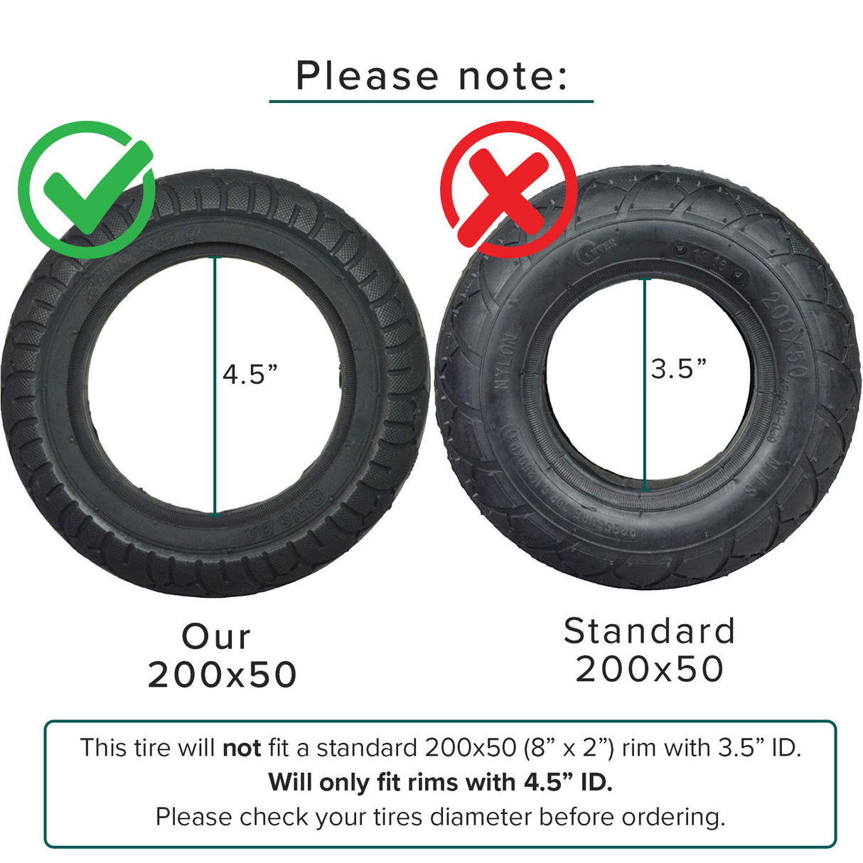 200x50 (8"x2") Solid Tire with 4.5" Inner Diameter for Self-Balancing Scooters