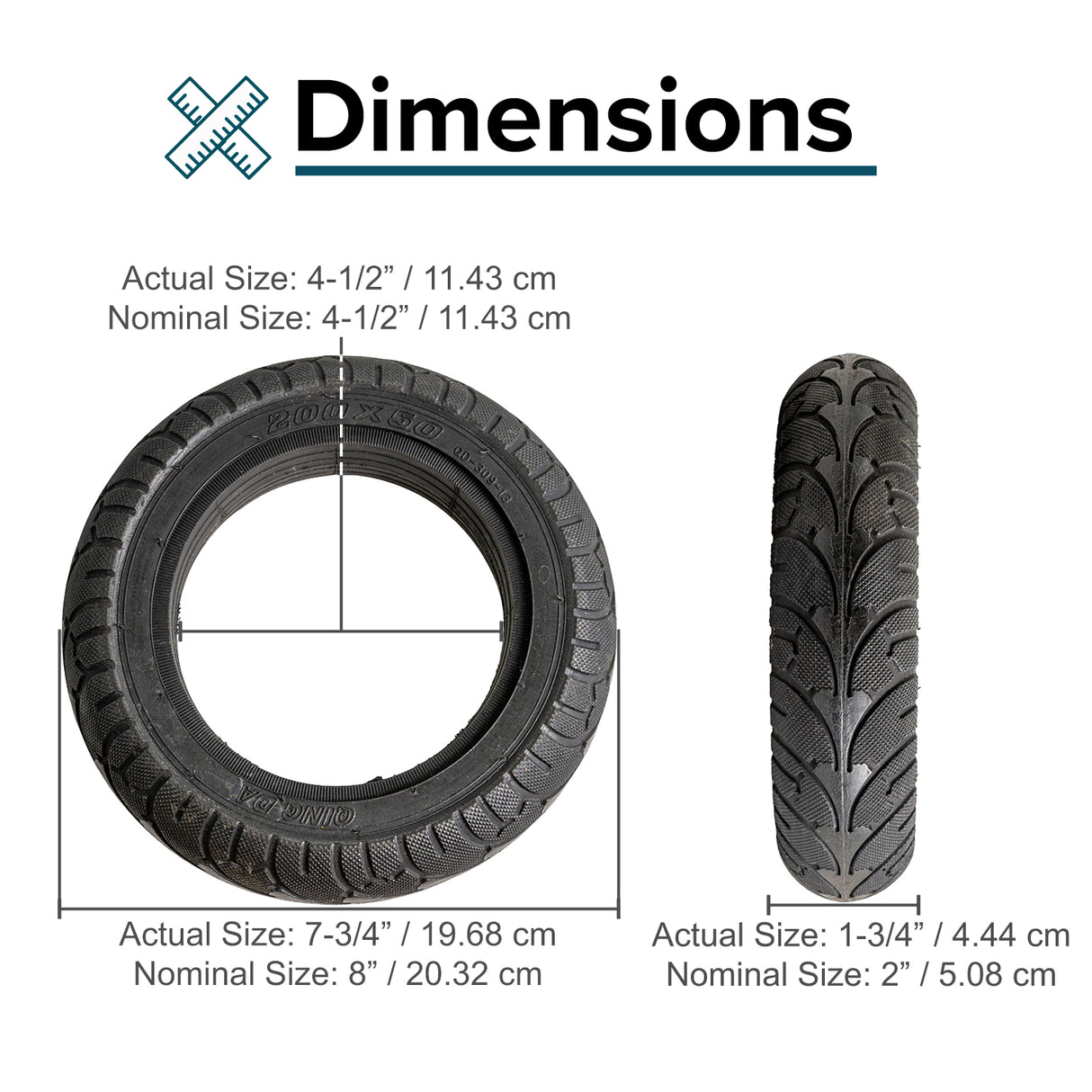 200x50 (8"x2") Solid Tire with 4.5" Inner Diameter for Self-Balancing Scooters