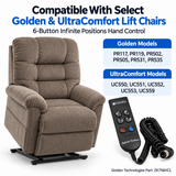 ZK756HCL - 6 Button Infinite Position Lift Chair Remote Hand Control for Golden Power Recliners PR117, PR119, PR502, PR505, PR531, & PR535