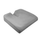 A gray molded foam support cushion for quantum power chairs, with a contoured top and thick sides, shown on a plain white background.