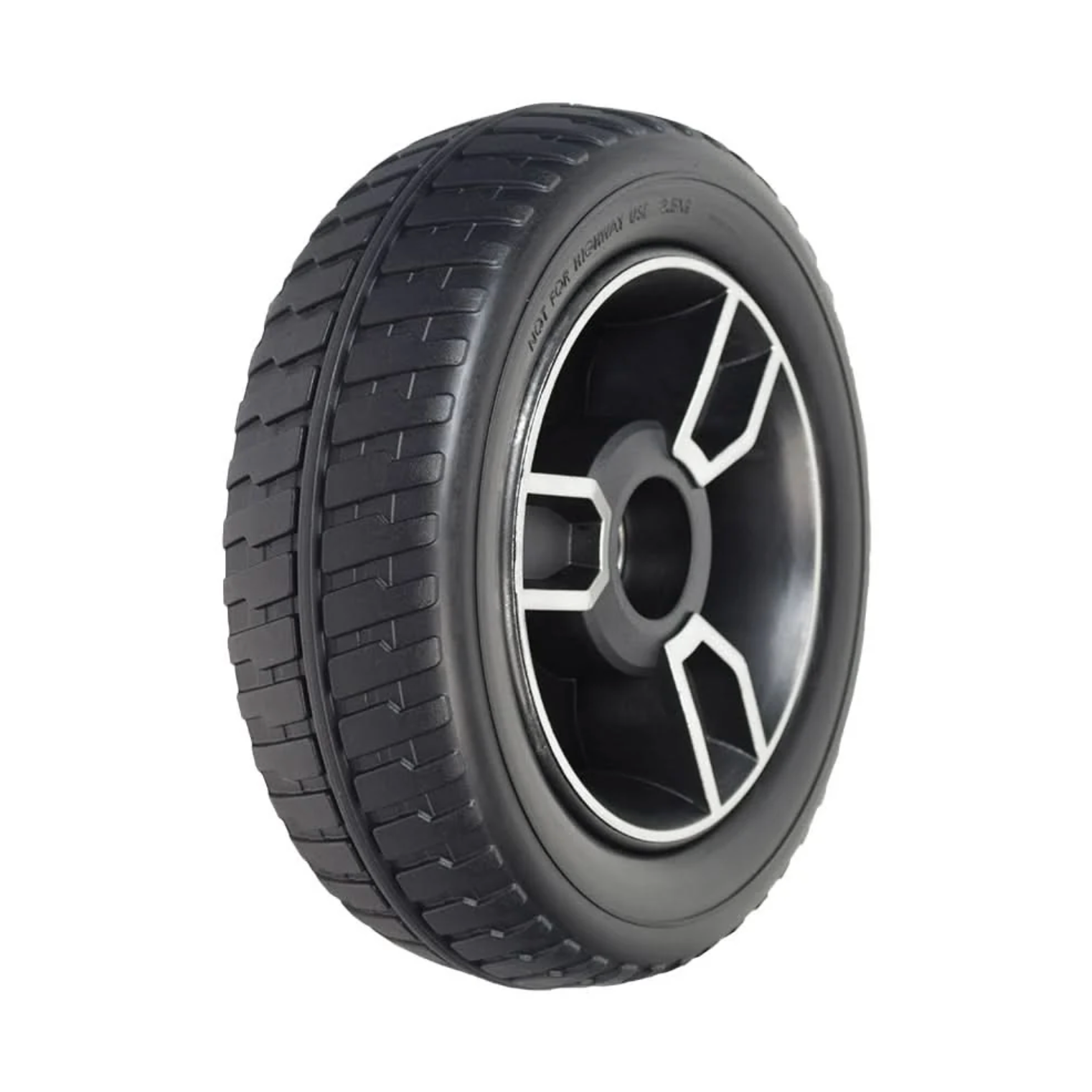 Pride Revo black rubber tire mounted on a multi-spoke silver and black alloy wheel, shown at a three-quarter angle on a plain white background.