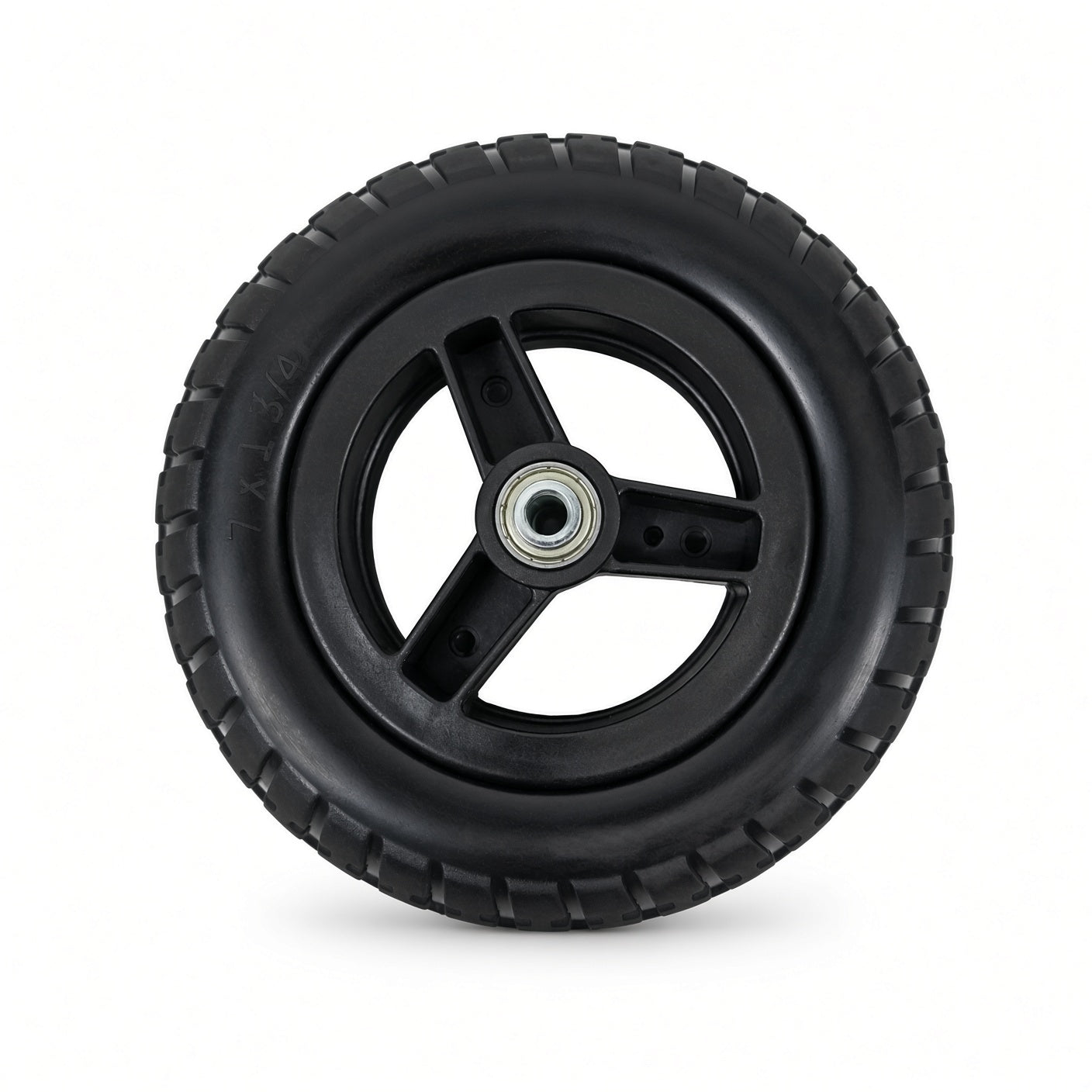 Front caster wheel for the Jazzy Carbon travel lightweight power chair, black with rim and bearings