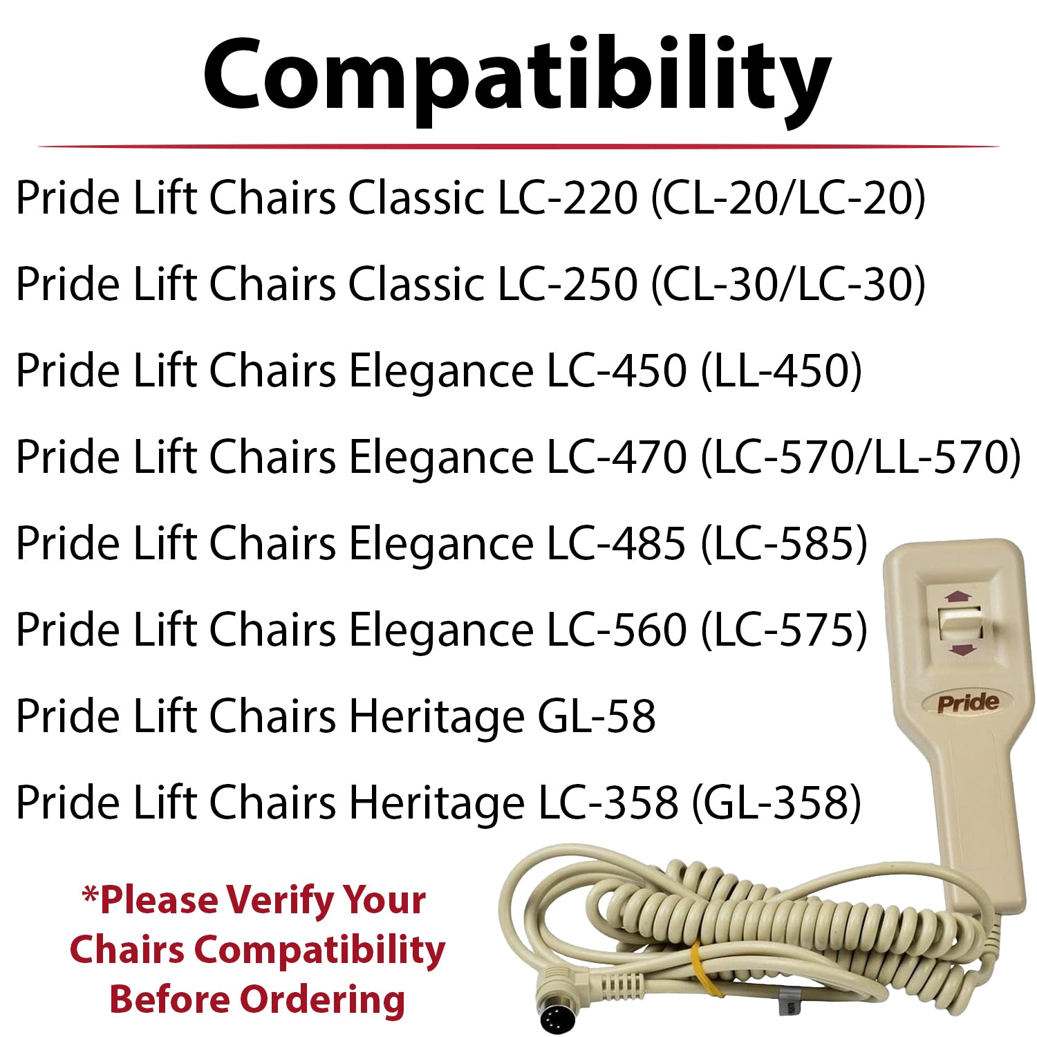 Standard Hand Control for Pride Lift Chairs (ELEASMB1030)