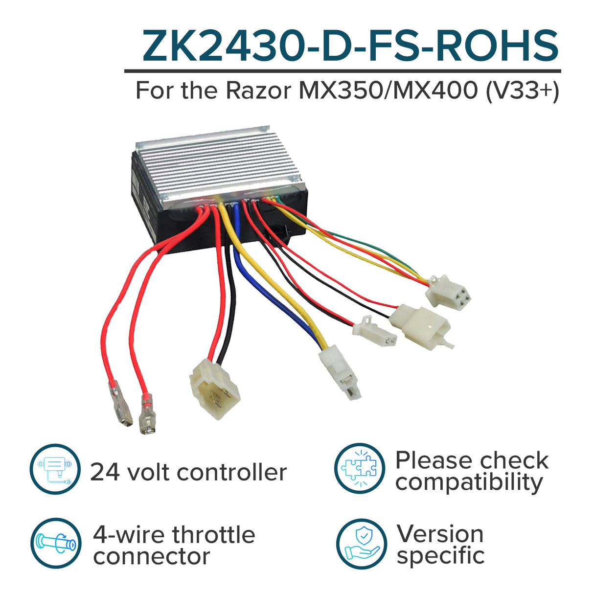 ZK2430D-FS Control Module with 4-Wire Throttle Connector for the Razor Dirt Rocket MX350 & MX400 (Versions 33+)