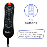 10-Button Hand Control for the Jackson/Catnapper Warner Lift Chair (CTL1707190) or Flexsteel Jenkins Lift Chair