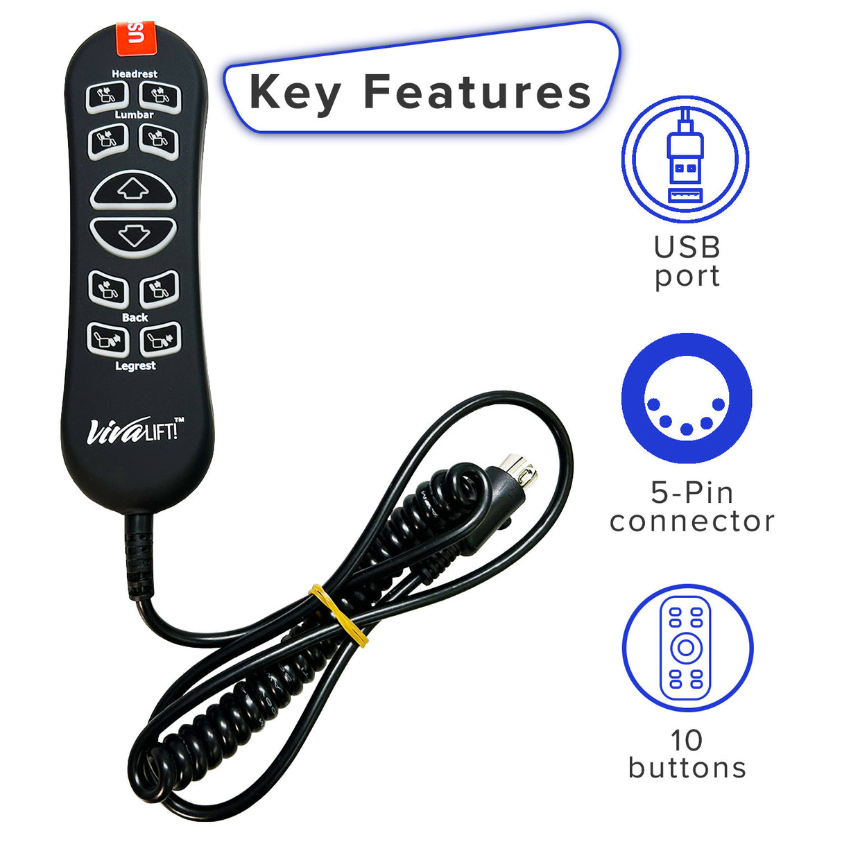 10-Button Hand Control for the Jackson/Catnapper Warner Lift Chair (CTL1707190) or Flexsteel Jenkins Lift Chair
