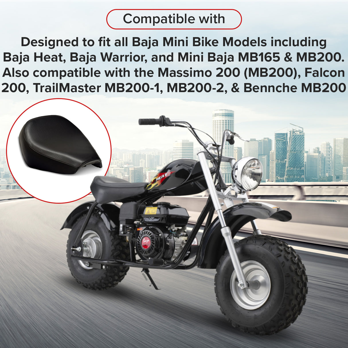 Black Seat for Baja Mini Bike MB165 & MB200 (Baja Heat, Mini Baja, Baja Warrior)