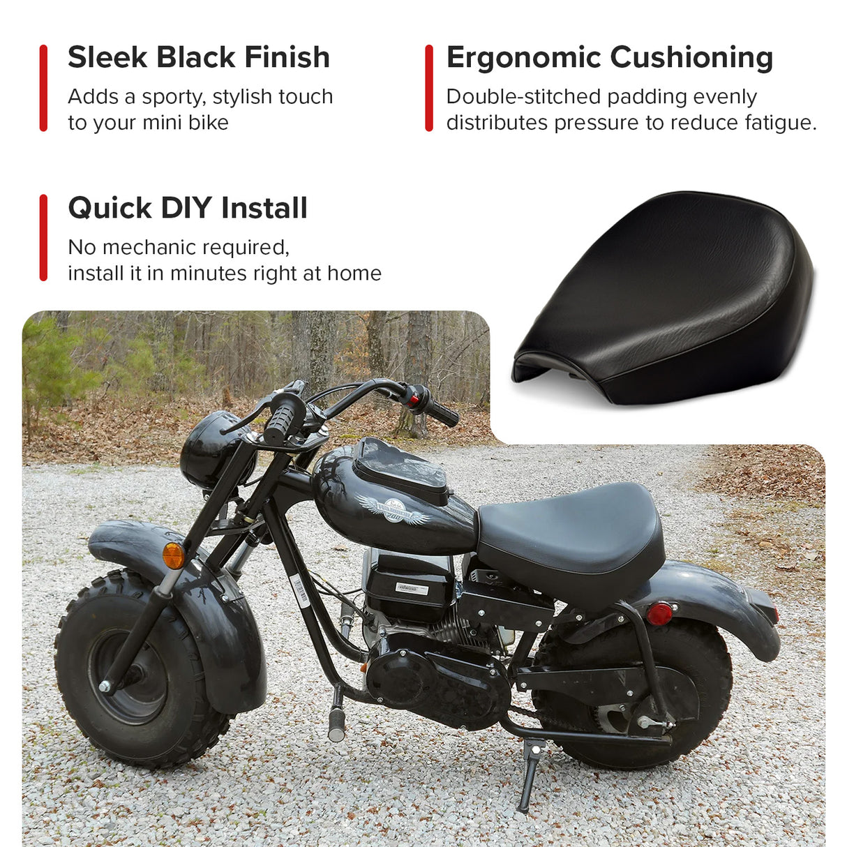 Black Seat for Baja Mini Bike MB165 & MB200 (Baja Heat, Mini Baja, Baja Warrior)