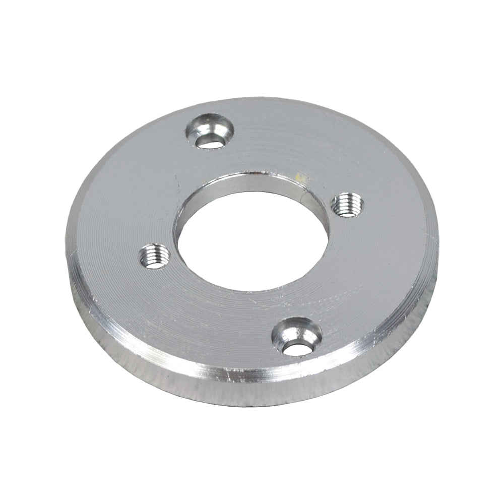 Velocity Stack without Choke Plate, shown as a circular metal object with evenly spaced holes, resembling an auto part.