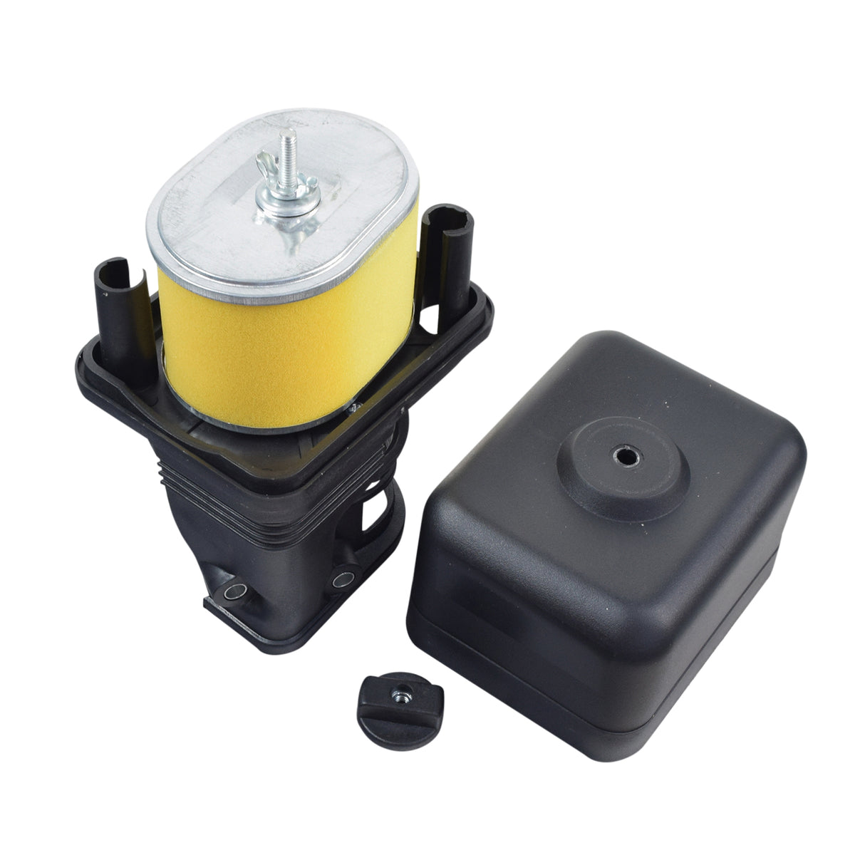 Air Filter Assembly for Hammerhead Off-Road® 80T & Mini Shark Go-Karts, featuring a cylindrical filter element encased in a sturdy housing with visible screws and mounting points.