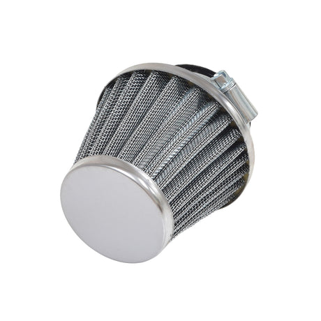 Close-up of a 39 mm air filter for PZ26 & PZ27 carburetors, compatible with 110cc & 125cc ATVs, dirt bikes, go-karts, and scooters. Comes with a hose clamp.