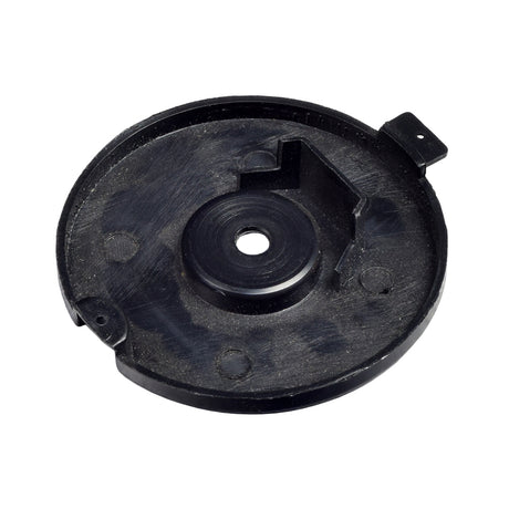 Air Filter Retaining Plate for the Motovox MSV10 Scooter, a black circular object with a central hole, designed to secure the foam air filter and protect the scooter's engine from debris.