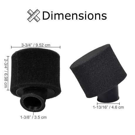 35 mm Foam Air Filter with Angled Fitting for 50cc, 70cc, 90cc, 110cc ATVs & Dirt Bikes. Black sponged cylinder with nut, designed to keep dust out of engines.