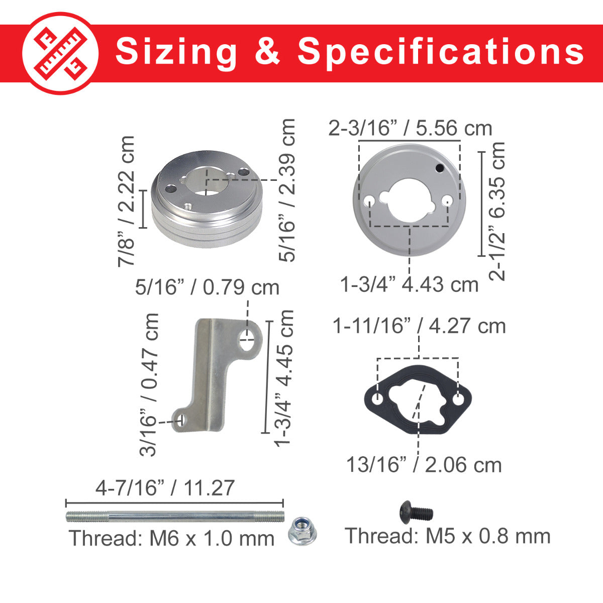 High Performance Air Filter Intake Kit for Massimo Warrior 200 MB200 & MS200S Mini Bikes, featuring a large circular metal filter, mounting stud, gasket with holes, and assembly hardware.