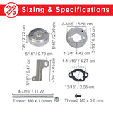 High Performance Air Filter Intake Kit for Massimo Warrior 200 MB200 & MS200S Mini Bikes, featuring a large circular metal filter, mounting stud, gasket with holes, and assembly hardware.