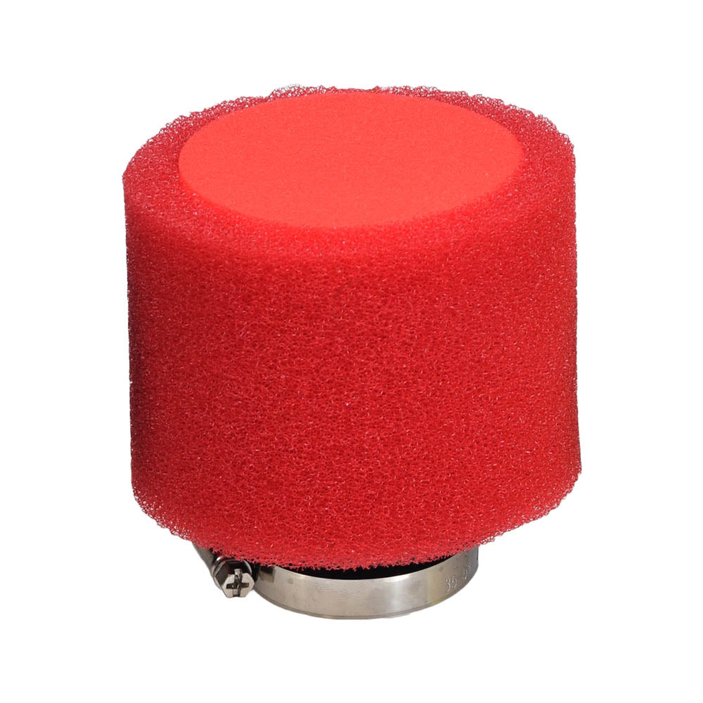 37 mm - 39 mm Straight Foam Air Filter for 125cc-150cc ATVs, Dirt Bikes, Go-Karts, & Pit Bikes on a metal base.