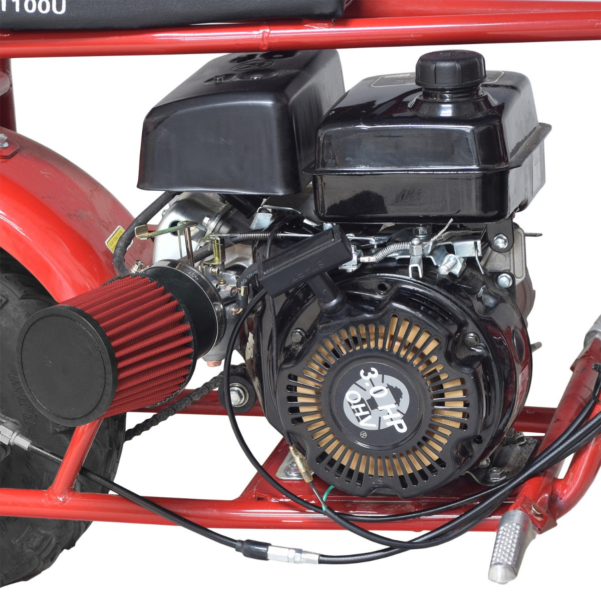 High Performance Air Filter Kit for the Coleman CK100 & SK100 Go-Karts, showing a close-up of the filter, velocity stack, and adapter components designed to enhance engine performance by providing clean, dust-free airflow.