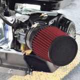 High Performance Air Filter Kit for Coleman CC100X & CT100U Mini Bikes, featuring a close-up of the filter, velocity stack, and mounting hardware, emphasizing detailed components for engine upgrade.