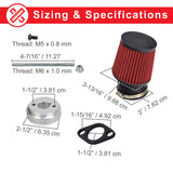 High Performance Air Filter Kit for the Coleman CK100 & SK100 Go-Karts, featuring a detailed diagram, close-ups of the red filter, metal parts, and assembly components, illustrating its robust construction and efficient design.