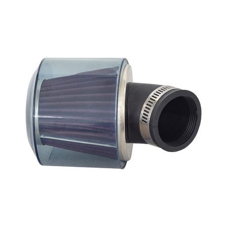 38 mm Racing Air Filter with Rain Cover & 45 Degree Angle for Yamaha Zuma 50cc & 125cc Scooters, featuring a close-up of the cylindrical filter and rubber fitting.