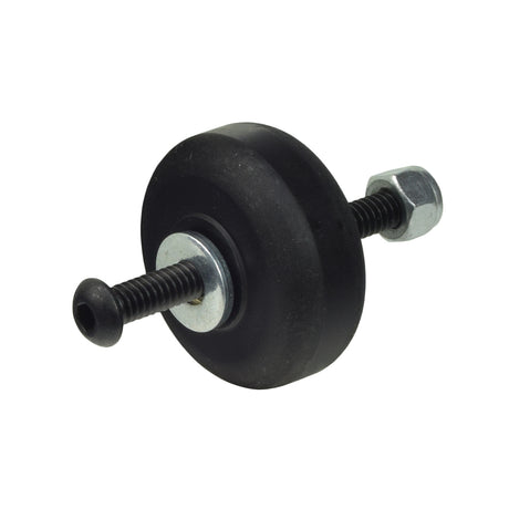 1.6 Anti-Tip Wheel Assembly for Amigo Mobility Scooters, featuring a black wheel with an attached nut and bolt, designed as an OEM replacement part for various Amigo models.