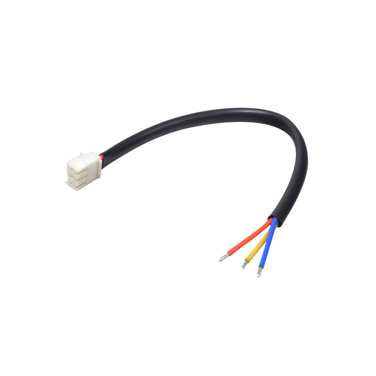 Throttle Wire Harness for Amigo Fiesta IV, IV-12, & SE Mobility Scooters, showing a close-up of a black wire bundle with a white connector and visible internal colored wires.