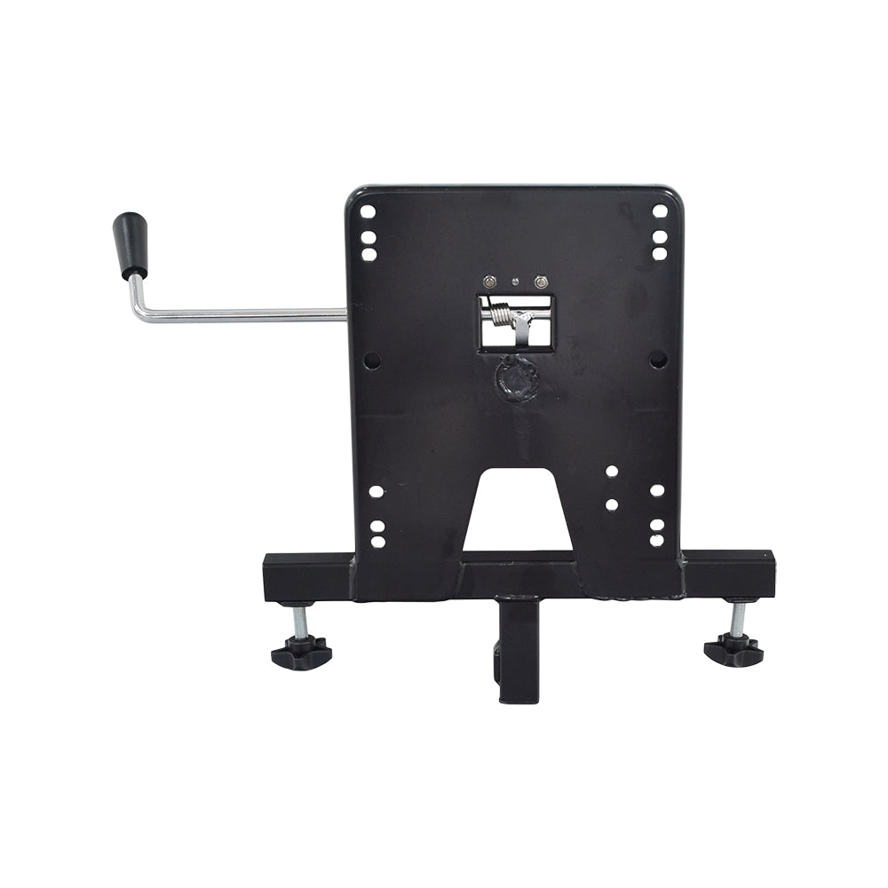 Seat Bracket for ActiveCare Scooters and Power Chairs, featuring a sturdy black metal frame with a handle, holes, and screws. Designed for Captain's seat style, fits most ActiveCare products.