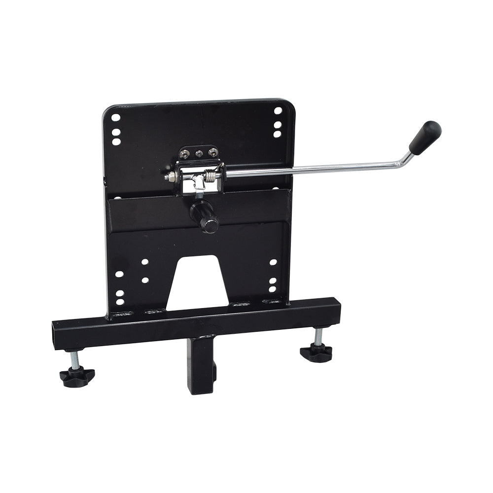 Seat Bracket for ActiveCare Scooters and Power Chairs: A black metal object with a handle and a metal rod, designed for Captain's seat style, compatible with various ActiveCare models and Drive Medical Titan.