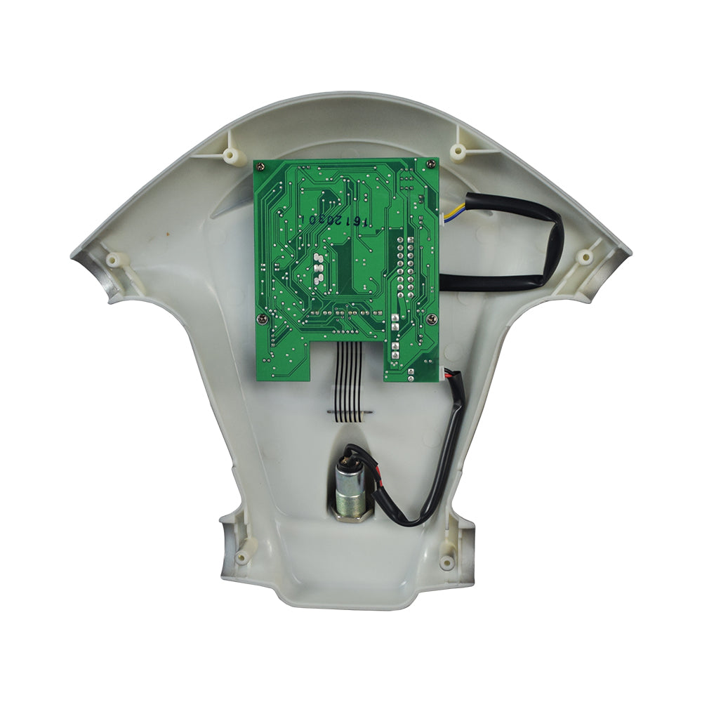 Control Panel Assembly for the ActiveCare Prowler 3310 and 3410 Mobility Scooters, featuring a green circuit board with various wires and components, crucial for scooter operation and control.