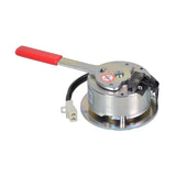 Brake Assembly for Active Care Spitfire 1410, featuring a round metal device with a red handle, shown in a close-up view highlighting its detailed construction and design.