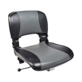 2-Tone Black/Gray Seat Assembly for ActiveCare/Drive Medical Spitfire Scooters, featuring a black and gray cushioned seat, vinyl upholstery, and steel seat base frame, without armrests.