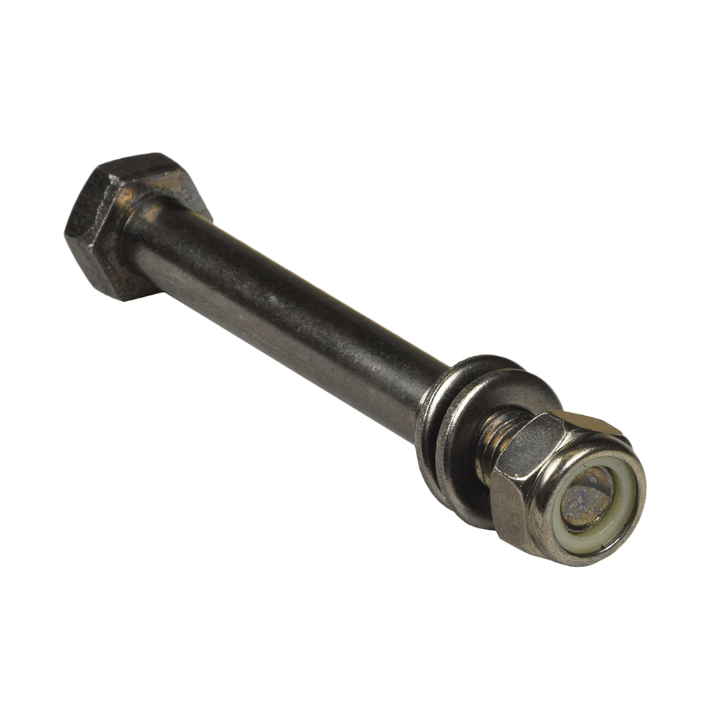 King Pin Bolt for the ActiveCare Prowler 3410, showing a metal bolt with an attached nut, essential for the mobility scooter's steering system. Includes a 112 mm x 15 mm bolt, lock nut, and two washers.