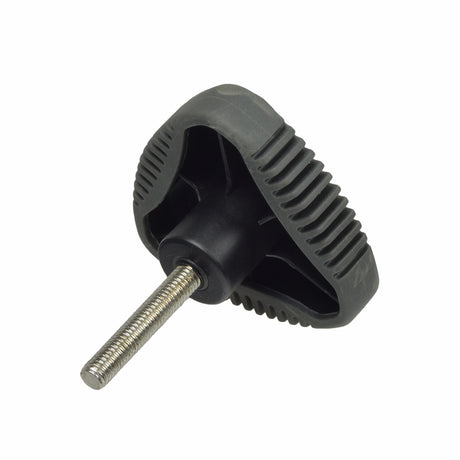 Tiller Adjustment Knob for the ActiveCare Pilot, Prowler, Spitfire, & Spitfire EX Series Scooters, featuring a black plastic handle with an integrated screw, designed for easy and comfortable tiller angle adjustments.