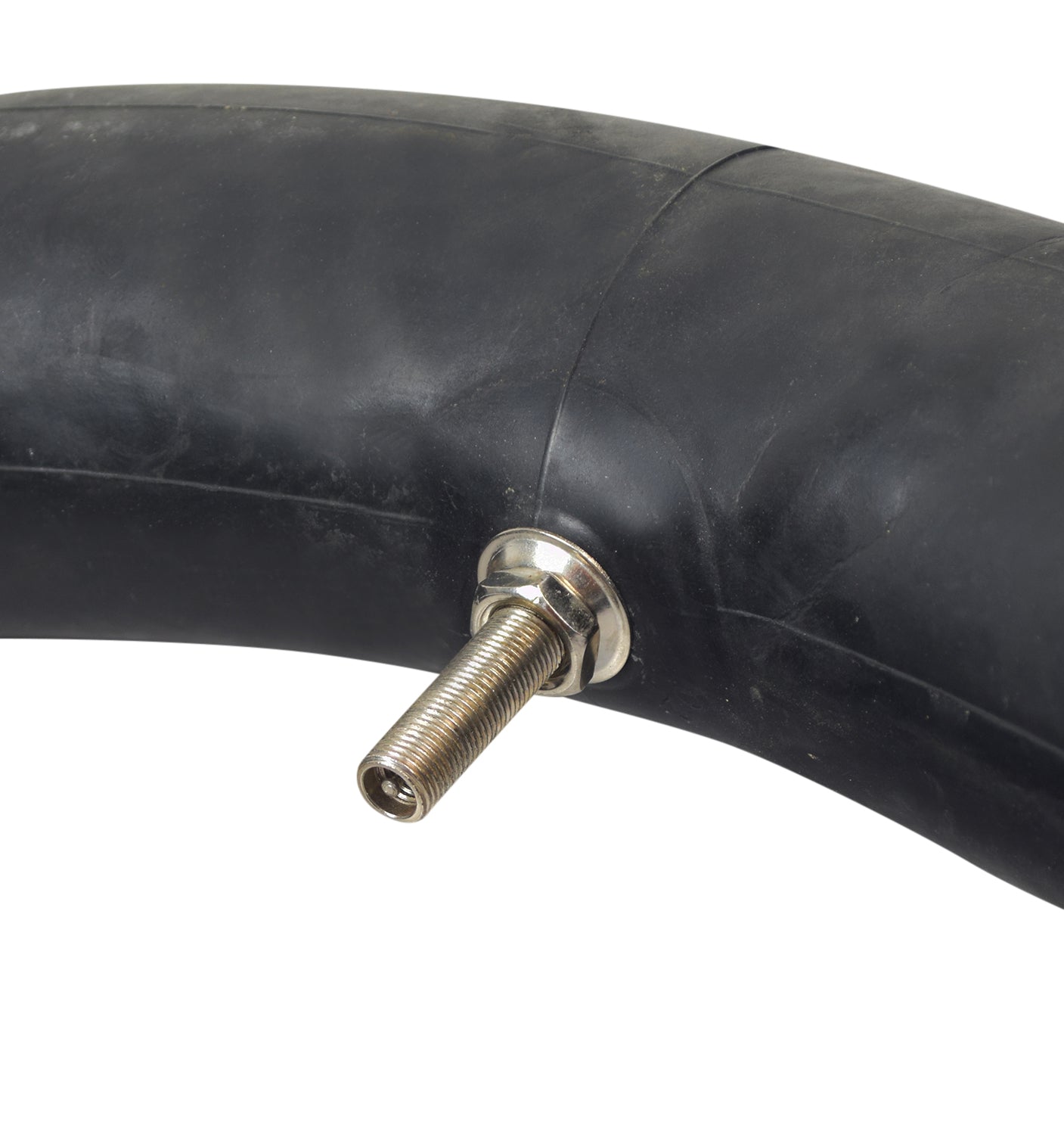 2.50-17 Scooter Inner Tube for Mopeds, Scooters, & Dirt Bikes featuring a black rubber tube with a metal screw valve stem. Compatible with 17 dirt bike tires and multiple inner tube sizes.