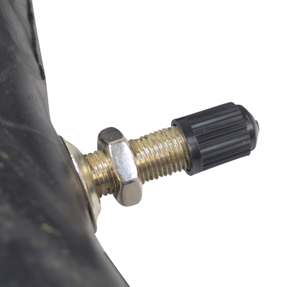 Close-up of a 2.50-17 Scooter Inner Tube for Mopeds, Scooters, & Dirt Bikes with a visible straight valve stem.