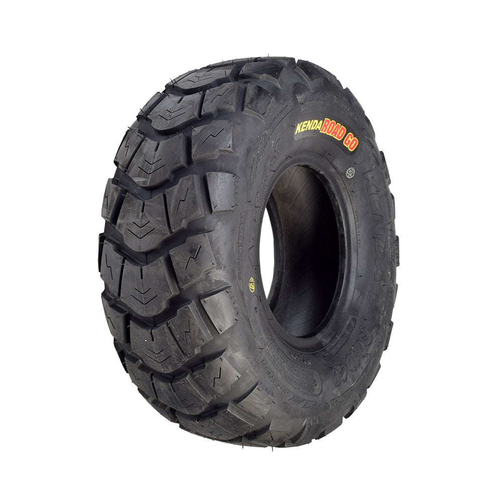 Kenda 19x7.00-8 Road Go ATV & Mini Bike Tire with K572 Tread, showcasing a close-up of its siped tread pattern for enhanced traction and reduced noise.