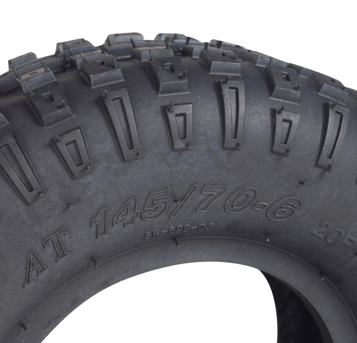 Close-up of the 145/70-6 Tire for Murray Go-Karts, highlighting its rugged knobby tread pattern designed for enhanced traction, suitable for go-karts, ATVs, utility vehicles, and fun karts.