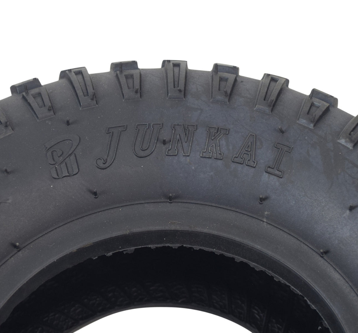 Close-up of the 145/70-6 Tire with AQ3015 Knobby Tread, designed for Baja Blitz, Dirt Bug, Doodle Bug, and Racer Mini Bikes, showcasing detailed knobby patterns ideal for various utility vehicles.