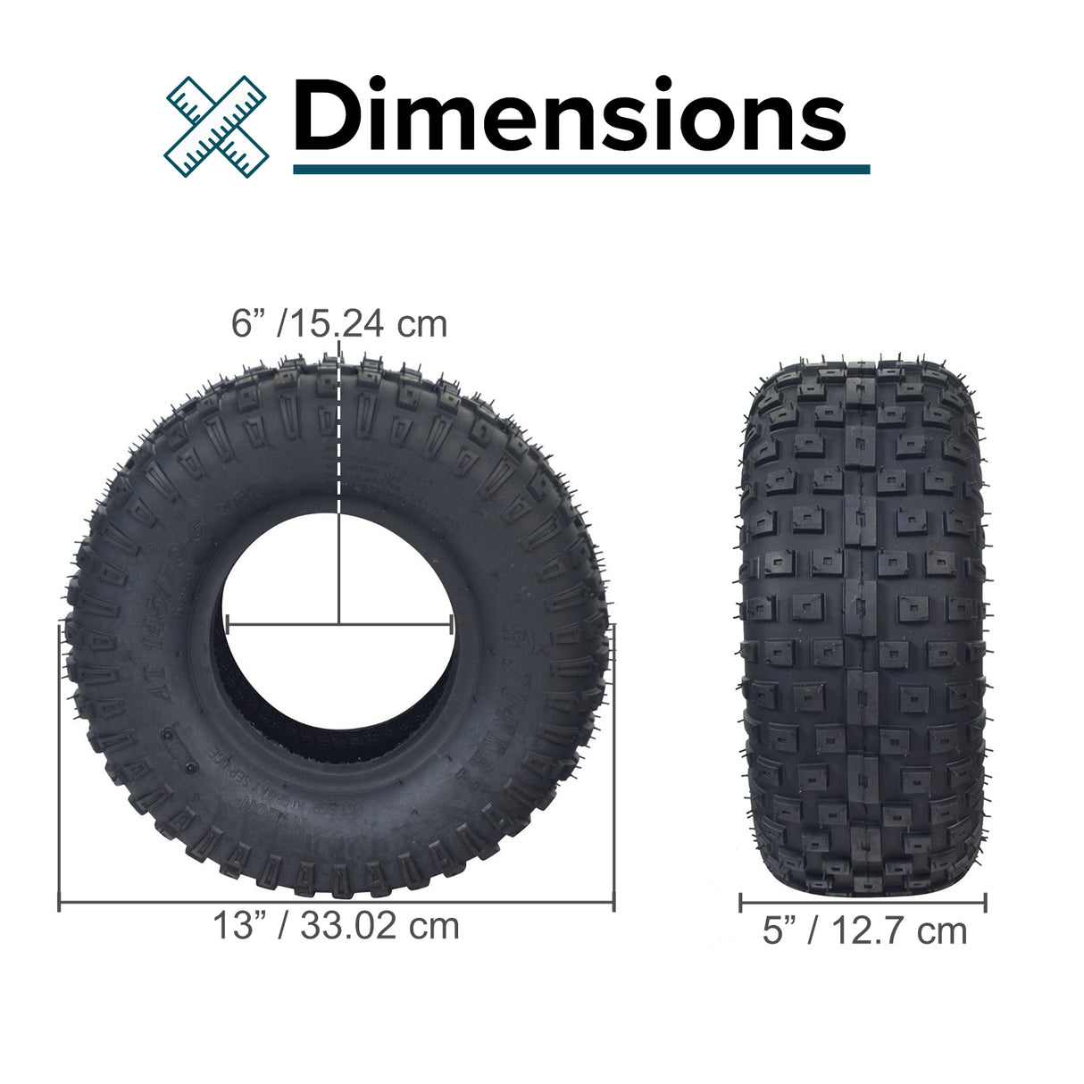 145/70-6 Front Tire with Knobby Tread for Manco Dingo Go-Karts, featuring a rugged tread pattern ideal for off-road use on go-karts, ATVs, and mini bikes.